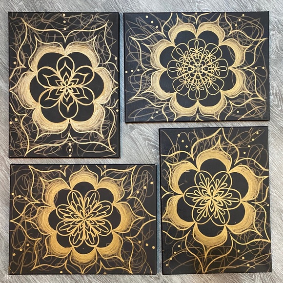 Kristens Art Other - LARGE 4 piece shade shifting angry mandalas gold